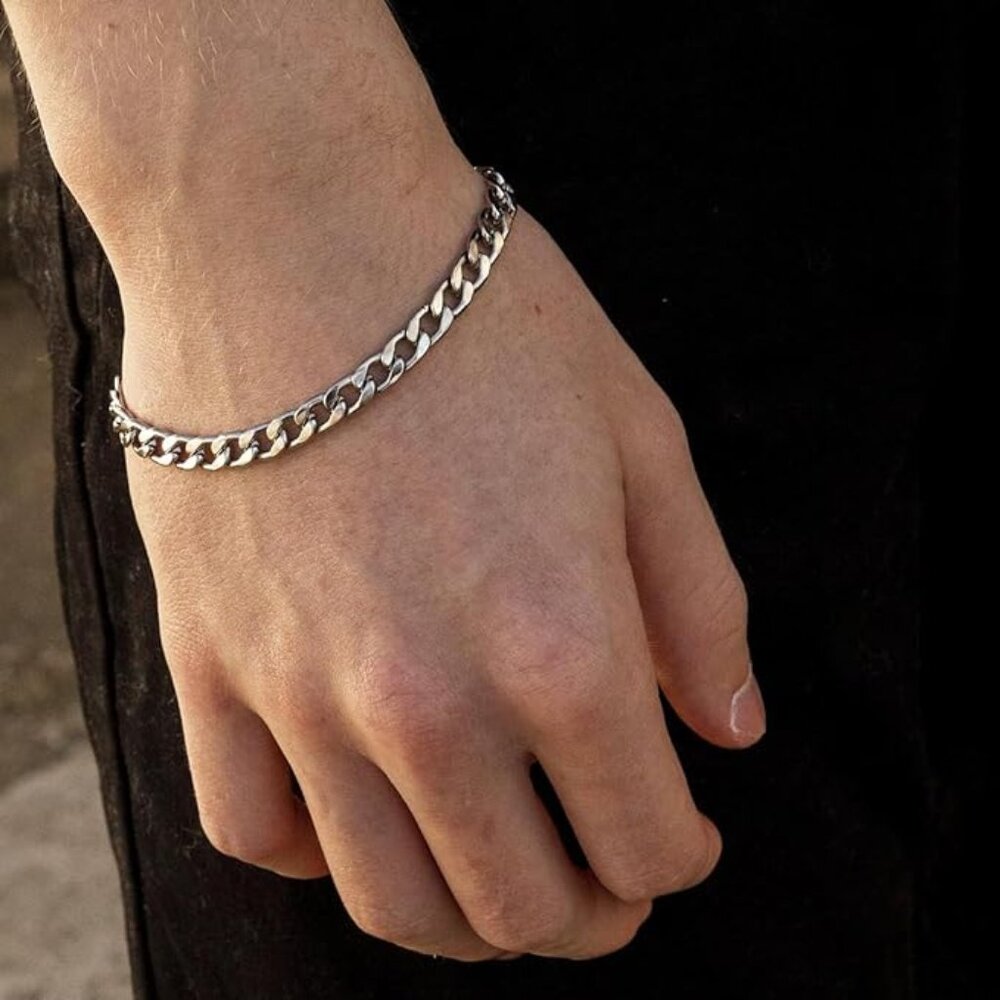 NWT UNISEX Stainless Steel Cuban Chain Bracelet 5mm 21cm